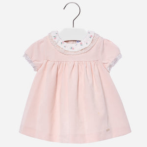 Baby Girls Delicate Lace and Embroided Detailed Fine Cord Dress