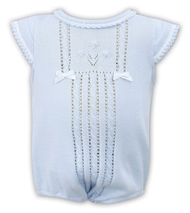 Baby Girls Fine Knitted Bubble. Delicate Trims on Sleeves and Neckline, Cable Detail Front with Pearls and Bows