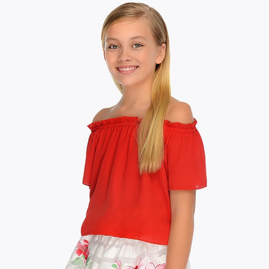 Girls Delicate Layered Chiffon On or Off Shoulder Blouse. Elasticated round the Neckline and Waist