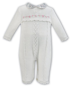 Girls Embroided, detailed Collar Cable Knitted RomperIvory/Pink/Grey Romper