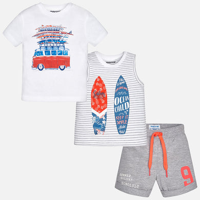 Printed Vest, T-Shirt & Shorts Set