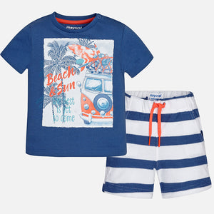 Boys Printed T-Shirt and Striped Shorts Set