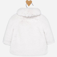 Baby Girls Faux Fur Coat, Wrap Around Collar and Hidden Clasp Fastening. Super Soft with Front Detailed Applique BowNatural