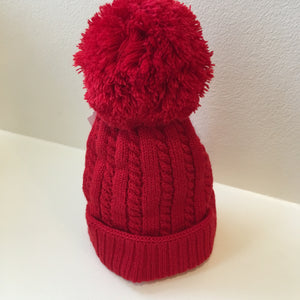 Large Pom Cable Detailed Knitted Hat with Ear Protectors and Under Chin Ties