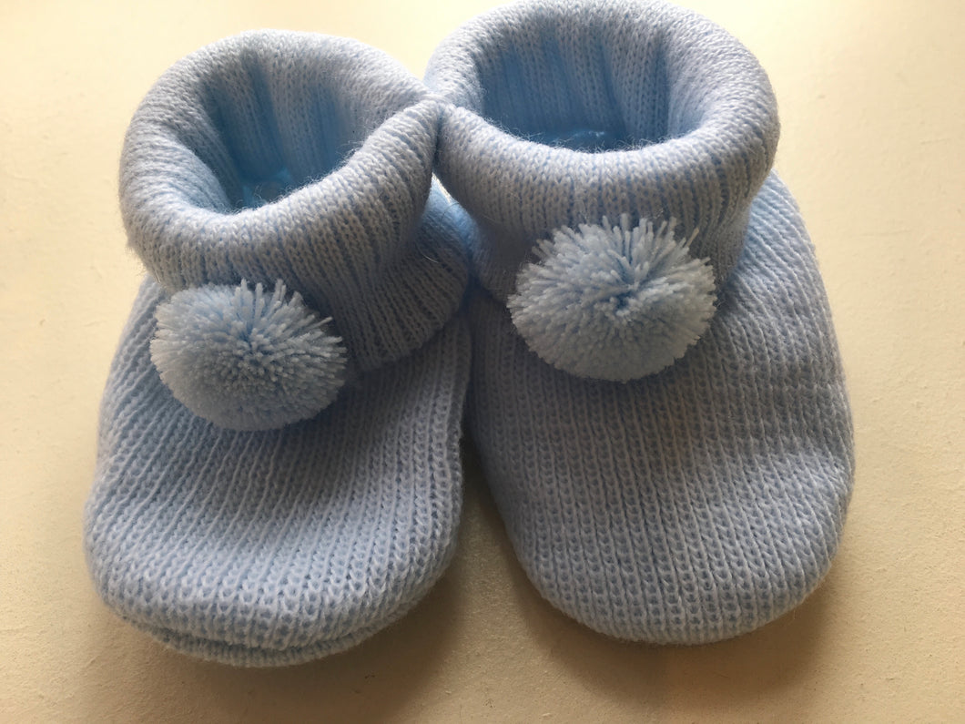 Baby Boy Fine Knit PomPom Bootees (gift boxed)