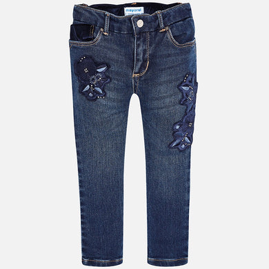 Girls Detailed Embroidered Denim Jeans