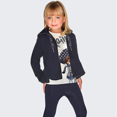 Girls Leggings Set with Print and Sequin Detailed Long Sleeved Top with Contrasting Plain Legging