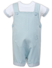 Boys Dungarees and T-Shirt Set with Contrasting Fabric Detail on Sleeves and Dungarees Front Pocket and Turn ups.