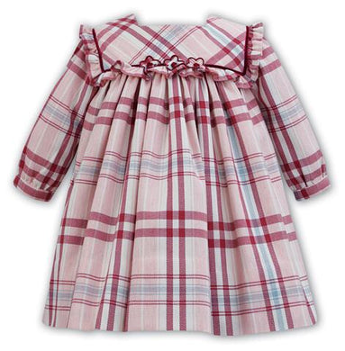 Girls Long Sleeved Detailed Neck Tartan Check Dress