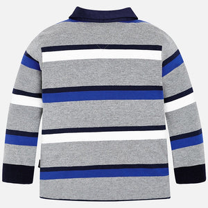 Boys Long Sleeved Stripped Polo Shirt with Contrasting Cotton Collar and Cuffs