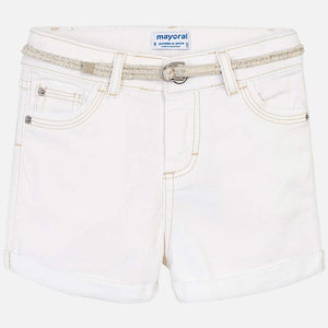Girls Twill Shorts with Contrasting Shimmer Stitching. Elasticated and Adjustable Waist with Belt