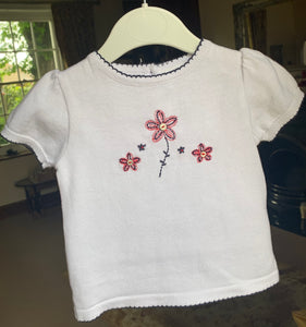 Girls Fine Knit Set, Stripped Elasticated Shorts, Short Sleeved, Round Neck T-Shirt with Applique Embroidery