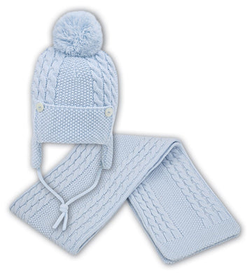 Baby Boys Cabled Knitted Hat and Scarf Set