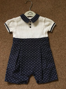 Baby Boys Short Sleeved Fine Knit Cable Detailed Top and Anchor Print Bottoms with Front Pleat Bottoms