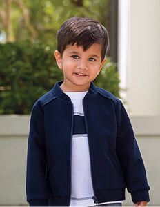Boys Short Collarless Jacket with Front Pockets in Soft Acrylic Mix Fabric with Zip Front