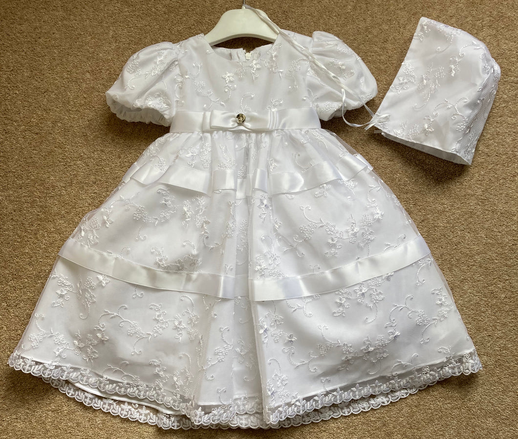Baby Girls Christening Embroided Dress and Bonnet