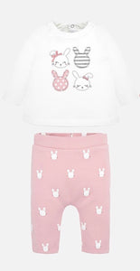 Baby Girls Soft Cotton Legging Set. Round Neck Long Sleeved Applique Detailed Top with Contrasting Detailed Leggings