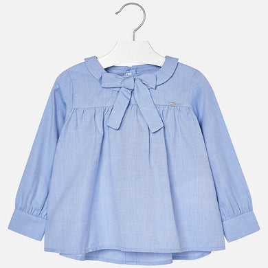 Girls Oxford Long Sleeved Blouse with Bow Detail