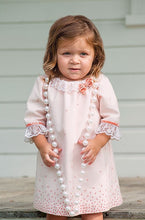 Girls Long Sleeved Delicate Pattern Detailed Dress with Embroidered Collar, Hand Smocked, Applique and Embroidered Detail.