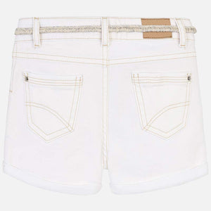 Girls Twill Shorts with Contrasting Shimmer Stitching. Elasticated and Adjustable Waist with Belt