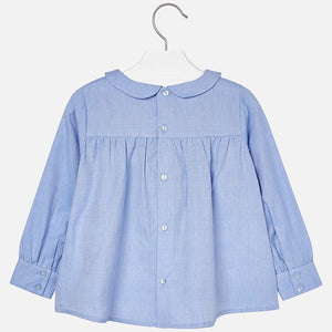 Girls Oxford Long Sleeved Blouse with Bow Detail