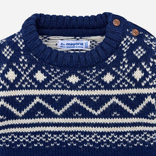 Boys Knitted Jacquard Detailed Sweater with Round Neckline and Side Button Opening