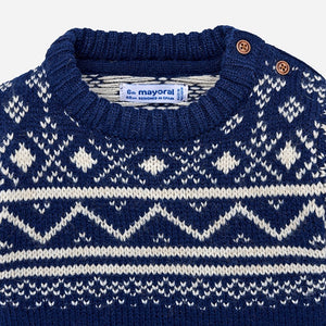 Boys Knitted Jacquard Detailed Sweater with Round Neckline and Side Button Opening