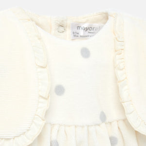 Baby Girl Soft Velour Polka Dot Cotton Dress with Attatched Trimmed Bolaro Top and Matching Bow Headband