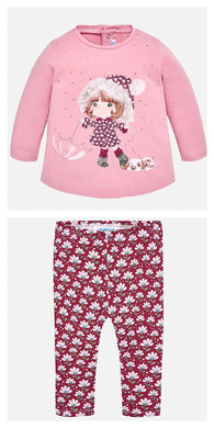 Girls Long Sleeved Print and Stud Detailed T-Shirt with Printed Leggings