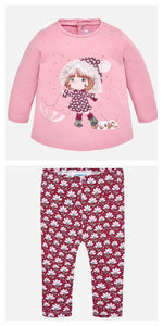 Girls Long Sleeved Print and Stud Detailed T-Shirt with Printed Leggings