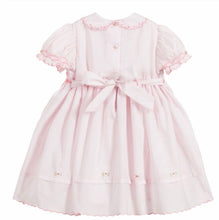 Hand Smocked and Embroidered Short Sleeved Dress with Peter Pan Embroidered Scalloped Trim Collar and Hemline