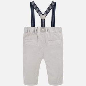 Baby Boys Grey Soft Chino Trousers with Stripped Detailed Braces