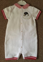 Baby Boys Fine Knit All in One, Checked Collar and Breast, Waist Pockets, Stripped Detail to Front, Sleeves and Legs