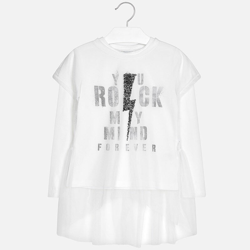 Girls T-Shirt with Combined Net Long Sleeved Detailed T-Shirt