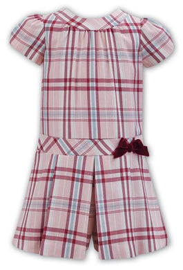 Girls Short Sleeved Detailed Tartan Check Skort Dress