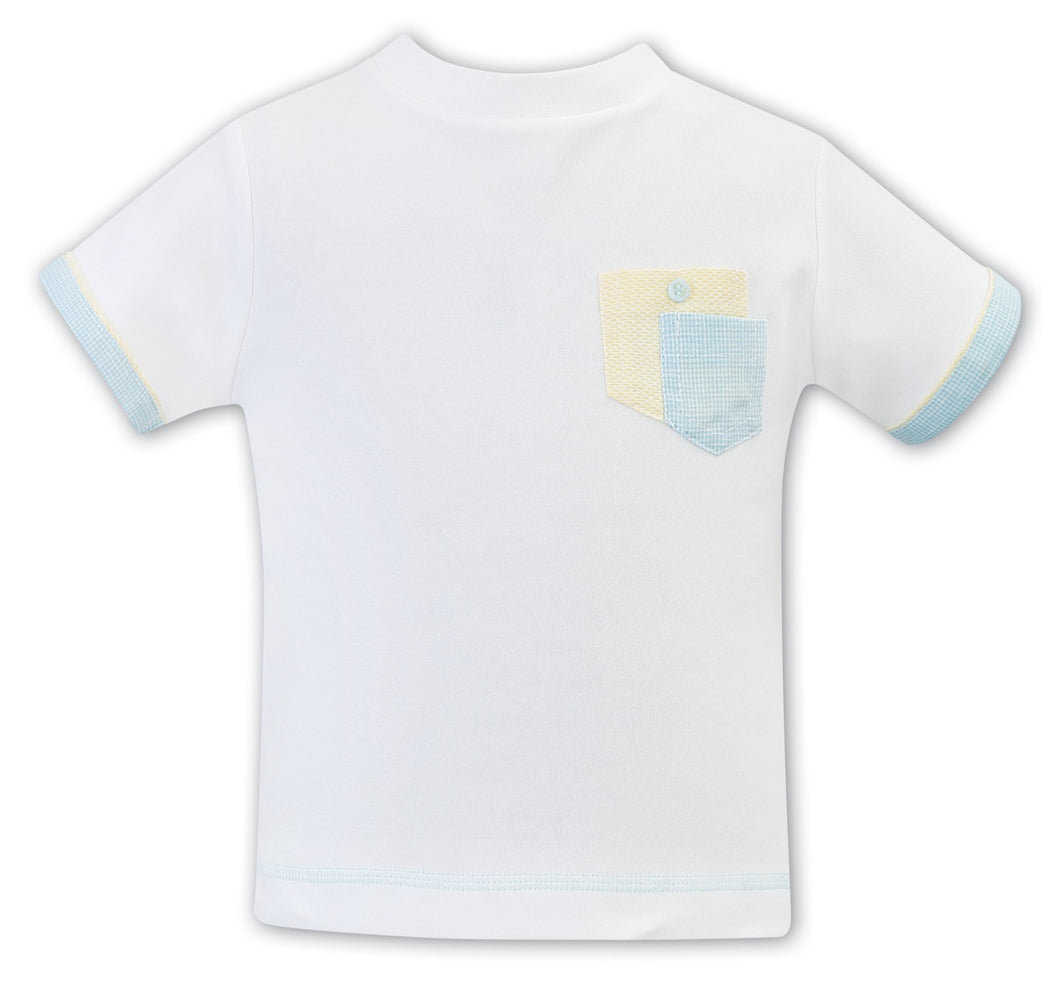Boys Short Sleeved Round Neck T-Shirt with Breast Pockets and Sleeve Trim in Contrasting Colours