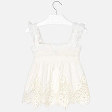 Girls Barbot Smock and Ruffled Detailed Strappy Fitted Top with Loose Fitting Delicate Embriodery Finish