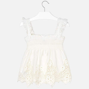 Girls Barbot Smock and Ruffled Detailed Strappy Fitted Top with Loose Fitting Delicate Embriodery Finish