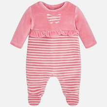 Baby Girls Supersoft Velour Striped and Bo4w Detailed Onesie