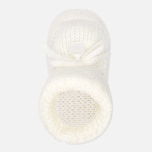 Delicate Knit Baby Booties, Made with Breathable Organic Cotton. Decorative Knit and Bow Detail. Gift Boxed