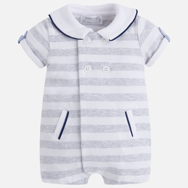 Boys Striped Romper With Detailed Collar