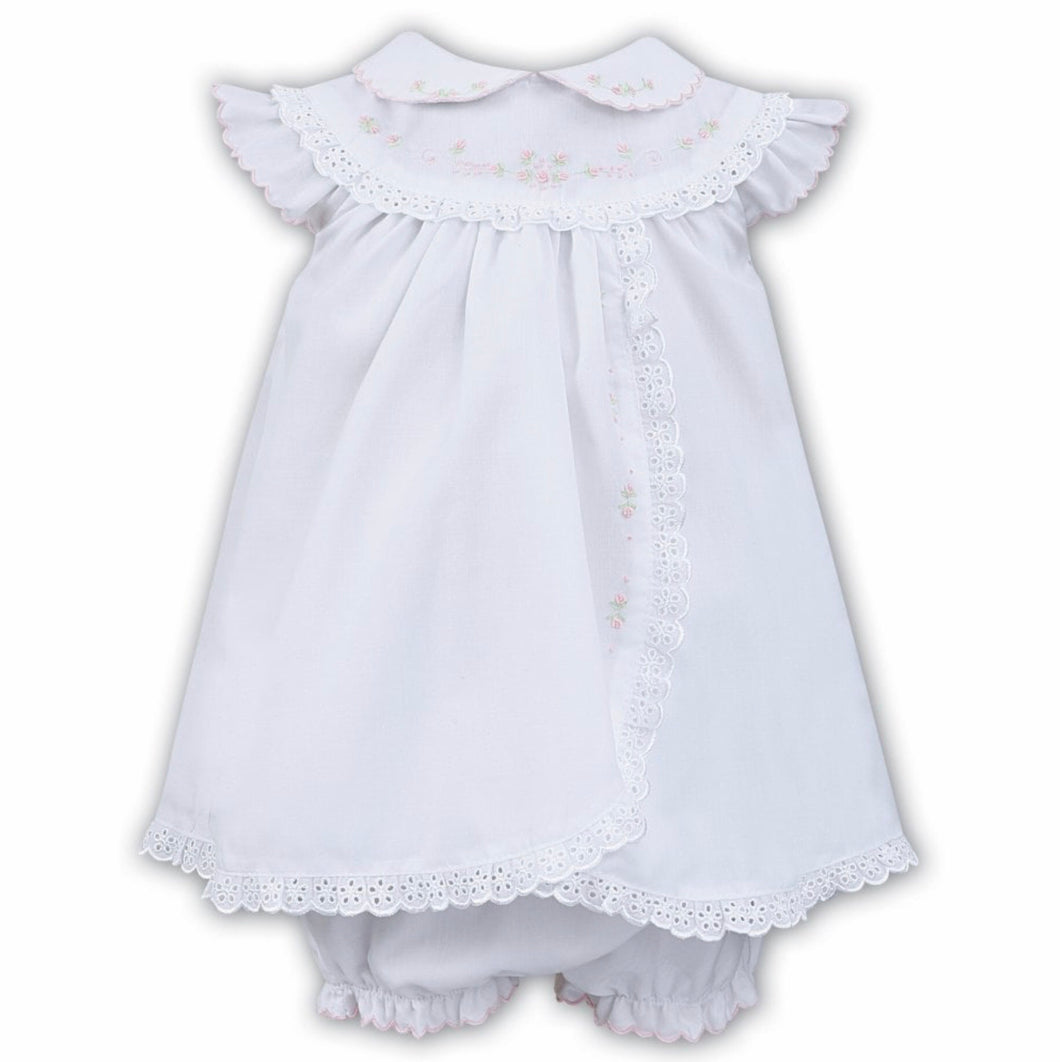 Baby Girls Frill Trimmed Sleeveless Delicate Embroidered and Beautiful Lace Trim Dress and Panty Set
