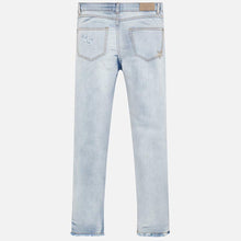 Girls Bleached, Skinny, Ripped Effect Denim Jeans with Applique, Stud and Gem Detail, Elasticated Waist, 5 Pockets