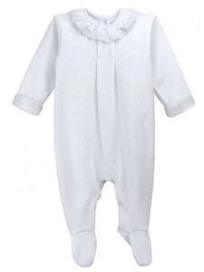 Baby Girl All in One with Beautiful Collar and Front Pleat Detail. Super Soft Cotton in Gift Box