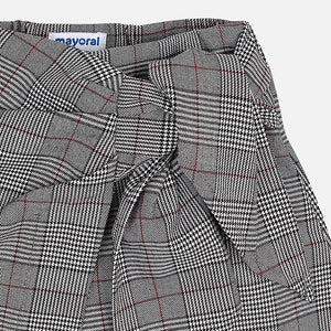 Girls Checkered Bow Detailed Waist Skort and Long Sleeved T-Shirt with Printed Bow and Gem Detailed Front