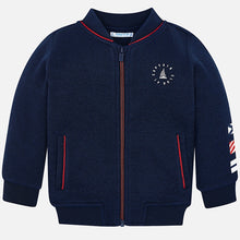 Boys Round Neck Jacket with Front Pockets, Logo and Detail on Left Sleeve