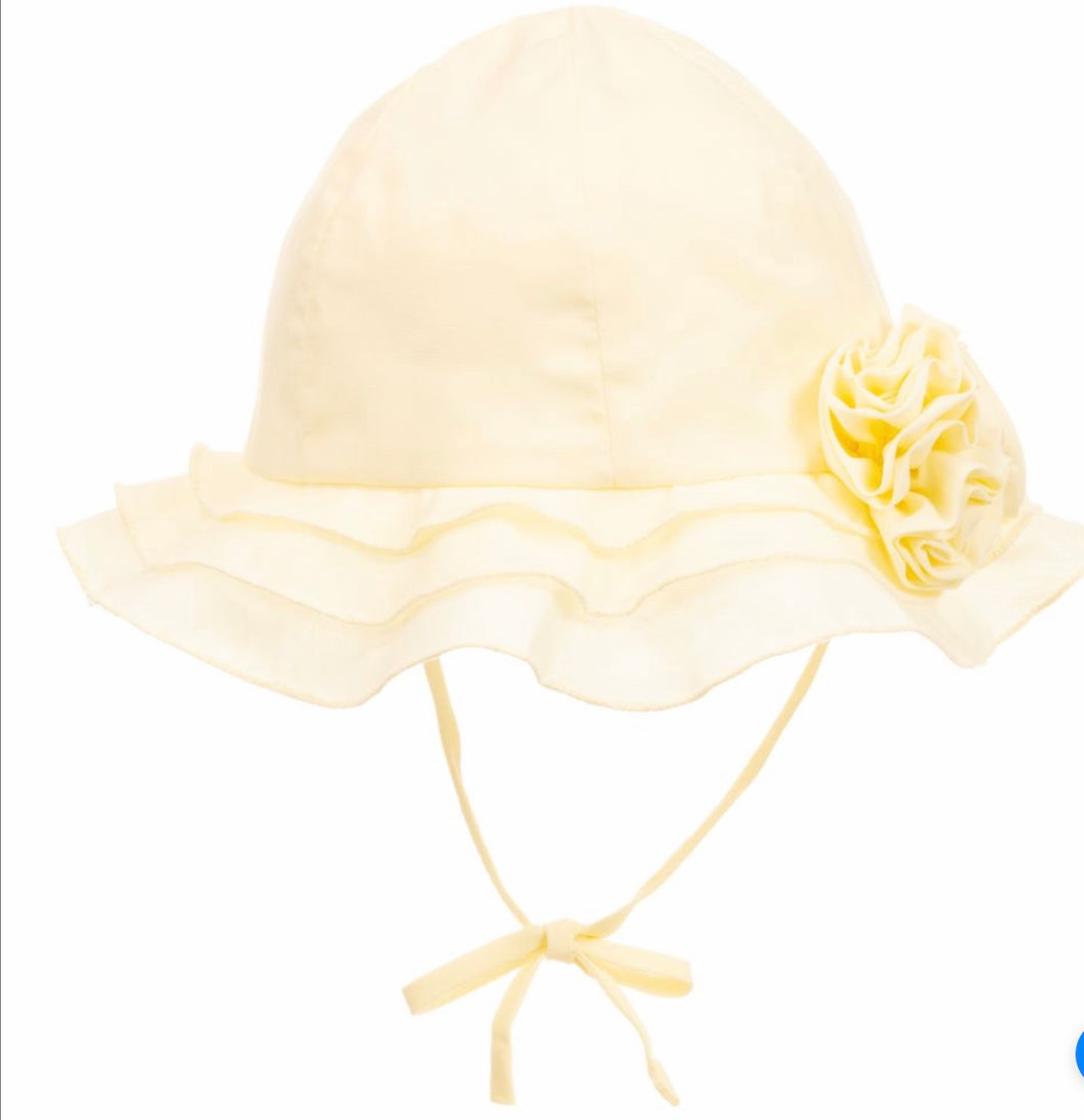 Girls Cotton Sun Hat with Layered Frilled Trim and Cotton Flower