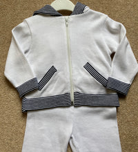 Boys Fine Knit Hooded Cardigan and Matching Bottoms, Full Striped Trim Detail with Front Pockets