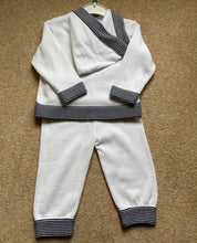 Boys Fine Knit Hooded Cardigan and Matching Bottoms, Full Striped Trim Detail with Front Pockets