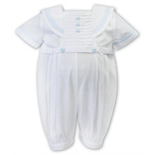 Baby Boys Sailor Style Short Sleeved Romper Detailed Pleated Front Panel with Contrasting Trim and Buttons
